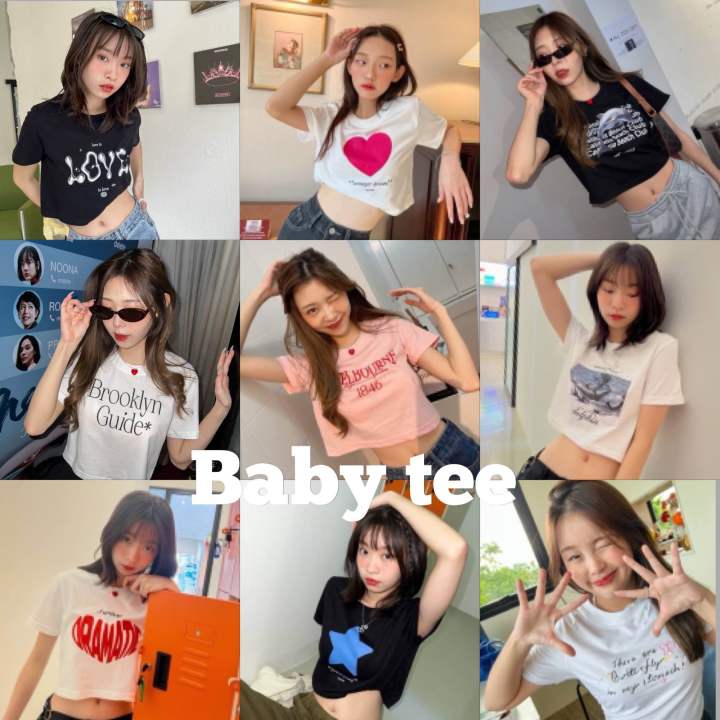 🌟พร้อมส่ง “baby tee" เสื้อครอป Y2K เสื้อยืด crop น่ารักสุดๆ ลายเยอะมาก ...
