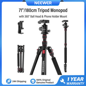 NEEWER 71"/180cm Camera Tripod Monopod Aluminum Heavy Duty Portable Travel DSLR Cell Phone Stand with 360° Ball Head Cellphone Holder Mount