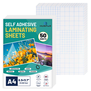 50 Pack A4 Clear Glossy Self-Adhesive Laminating Sheets Waterproof Laminating for Photos Documents Protectors No Need Machine