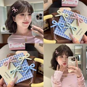 Korean Style Simple Polka Dot Pink Butterfly Knot Duckbill Clip Hair Accessories Sweet Side Clip Fresh out Fashion Jewelry