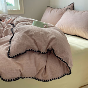 susan | Bộ Chăn Ga Đơn Giản Phong Cách Pháp Lười Biếng Viền Sò Đơn Màu Không 100% Cotton