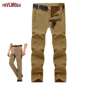 Mens Fleece-Lined Thickened Softshell Hiking Pants Cold-Resistant Warm Winter Outdoor Leisure Thermal Inner Plush Gear