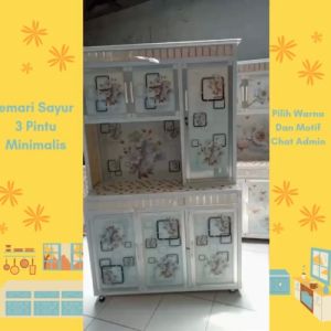 Rak Piring 3 Pintu Rak Piring Lemari Sayur 3 Pintu Minimalis Modern Motif Bunga Pengiriman JABODETABEK