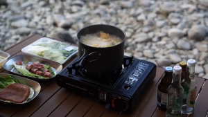 Camping Butane Gas Stove Set Portable 2 in 1 Ignition gas stove With Carrying Case For Hiking Picnic Multifunctional Outdoor Windproof BBQ Barbecue Cassette Stove