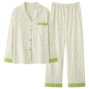 MiiOW | Cat Lady Sleepwear Long Sleeve Open Cardigan Set Cartoon Cute Panda Stripes Home Clothes Womens Style Spring Autumn Collection