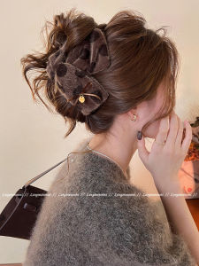 Fall Leaves Brown Plush Polka Dot Triangle Hair Claw Womens Large Size Shark Clamp Fashionable Hair Accessories