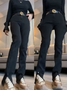 High Waist Elastic Spring 2025 Korean Style Straight Leg Jeans plus Size Womens Skinny Ankle Length Horse Hoof Pants