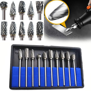 10PCS คาร์ไบด์ Burr ชุด Dremel 1/8 "Shank Die เครื่องบดโรตารี่เครื่องมือ Rasp Bits ไม้โลหะแกะสลักไฟฟ้า