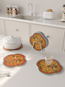 Modern Chinese Style Heat Resistant Mat Cup Mat Dish Plate Pot Tea Cup Anti-Scalding Table Mat High Temperature Resistance Absorbent Leather Home Decor