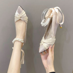 ฤดูใบไม้ผลิ 2024 หัวแหลม ผู้หญิง รองเท้าเดี่ยวไม่ซ้ําใคร ดีไซน์ ส้นบาง ทันสมัย ส้นกลางขนาดเล็ก กระโปรง รองเท้าส้นสูง