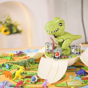 Transformable Dinosaur Egg Track Toy with Light & Music Kids Educational Simulation Dinosaur Scene Playset