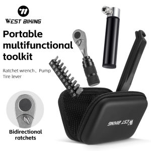 WEST BIKING Portable Toolkit Multifunctional Repair Tool Bag Ratchet Wrench Kit Tire Lever Mini Pump Tools Set Bike Accessories
