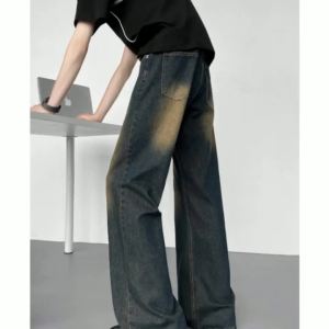 New American Vintage Washed Distressed Mens Jeans Baggy Jeans Micro Flare Retro Streetwear Hip Hop Trousers