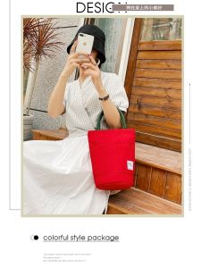 Cute Korean Japanese Pure Color Cartoon Canvas Bucket Bag Small Crossbody Soft Shoulder Bag for Students Girls Casual Leisure
