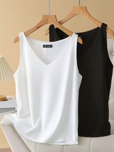 เสื้อกั๊กสายเดี่ยวคอวีสำหรับผู้หญิงไซส์ใหญ่ 200 ปอนด์ แฟชั่นฤดูร้อน 2025 ทรงหลวม ปกปิดหน้าท้อง ทรงเข้ารูป เสื้อชั้นใน