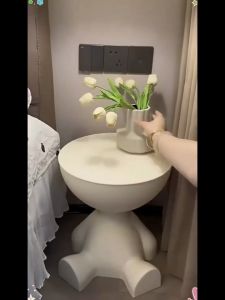 Round Side Table With Cute Cat Design Portable Storage Organizer Ideal For Living Room Bedroom or Small Spaces Decor