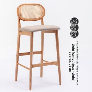 Modern Wabi-Sabi Real Wood Rattan Bar Stool