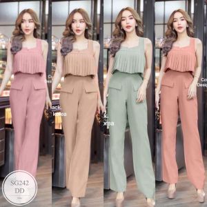 ML242  Set 2 ชิ้น เซตเสื้อแขนกุด ผ้าอัดพีทจับจีบ ทรงคอยู มาพร้อมกางเกงขายาว งานสุดหรู ทรงเข้ารูปสวยงานน่ารักๆดีไซน์เก๋ คอล​ใหม่