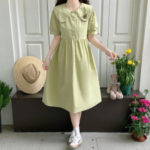 Japanese Style Sweet Long Dress with Puffy Sleeves And Doll Collar for Girls Summer New Arrival School Uniform Short Sleeve