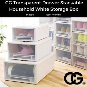 CG Household Plastic Transparent Stackable Drawer White Storage Box Container Organizer