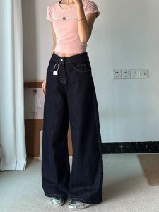 กางเกงยีนส์ทรงตรงเอวสูงไซส์ใหญ่สำหรับผู้หญิง กางเกงขายาวทรงหลวมสบายๆ ทรงหลวม กางเกงยีนส์ทรงเข้ารูปสำหรับฤดูใบไม้ร่วง