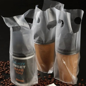 100PCS Milk Tea Plastic Bag Disposable Take Out 1 Cup /2 Cup Bags Clear Takeaway Coffee Carrier Bag