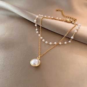 Gelang Wanita Liontin Mutiara Gelang Sederhana Lapisan Ganda Temperamen Korea Aksesoris Perhiasan