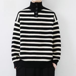 ROMON | Red High Collar Knitted Sweater For Men By Romon Winter Fashion City Style Long Sleeve Loose Fit Casual Wear Dragon Year New Year