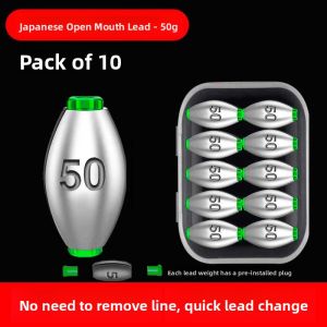 Yizhanshi Japanese Style Open Mouth Lead Sinkers Canoe Fishing Set Heart Shaped Hollow Olive Green Long Casting Lead Drop