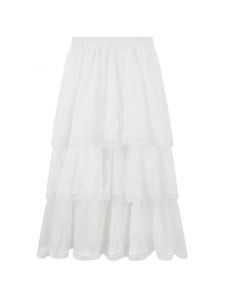 กระโปรงทรงเค้กเอวสูงสีขาว กระโปรงทรงเอผู้หญิง ฤดูใบไม้ผลิและฤดูใบไม้ร่วง ดีไซน์อเนกประสงค์ กระโปรงสั้นผ้าฝ้ายผสมสีพื้น