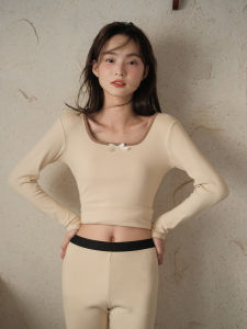 Sweet Butterfly Knot Thermal Underwear Set Slimming Long Sleeve Thermal Vest And Pants for Women Autumn Winter Warmth Comfortable