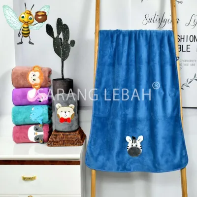 Promo!!! Handuk mandi mandi bayi microfiber motif animal dan kuping timbul 50x100