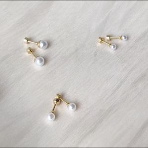 3 Pairs Tiny Pearl Stud Earrings Flat Screw Back Stud for Women Girls Surgical Steel Piercing Earrings Jewelry Gift
