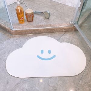 Cloud Shape Bath Mat Non‑Slip Smile Face Absorbent Floor Mat Cute Decor Rug for Bathroom Shower Entryway Bedroom Indoor Home