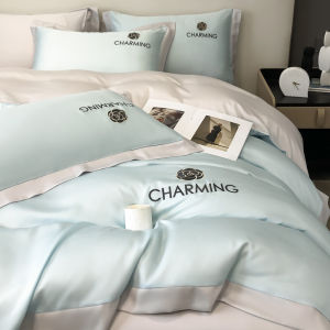 Luxurious Ice Silk Bedding Set Summer Washed Flocking Duvet Cover Bedding Sheets Three-Piece Set Bed Canopy European Style High Density