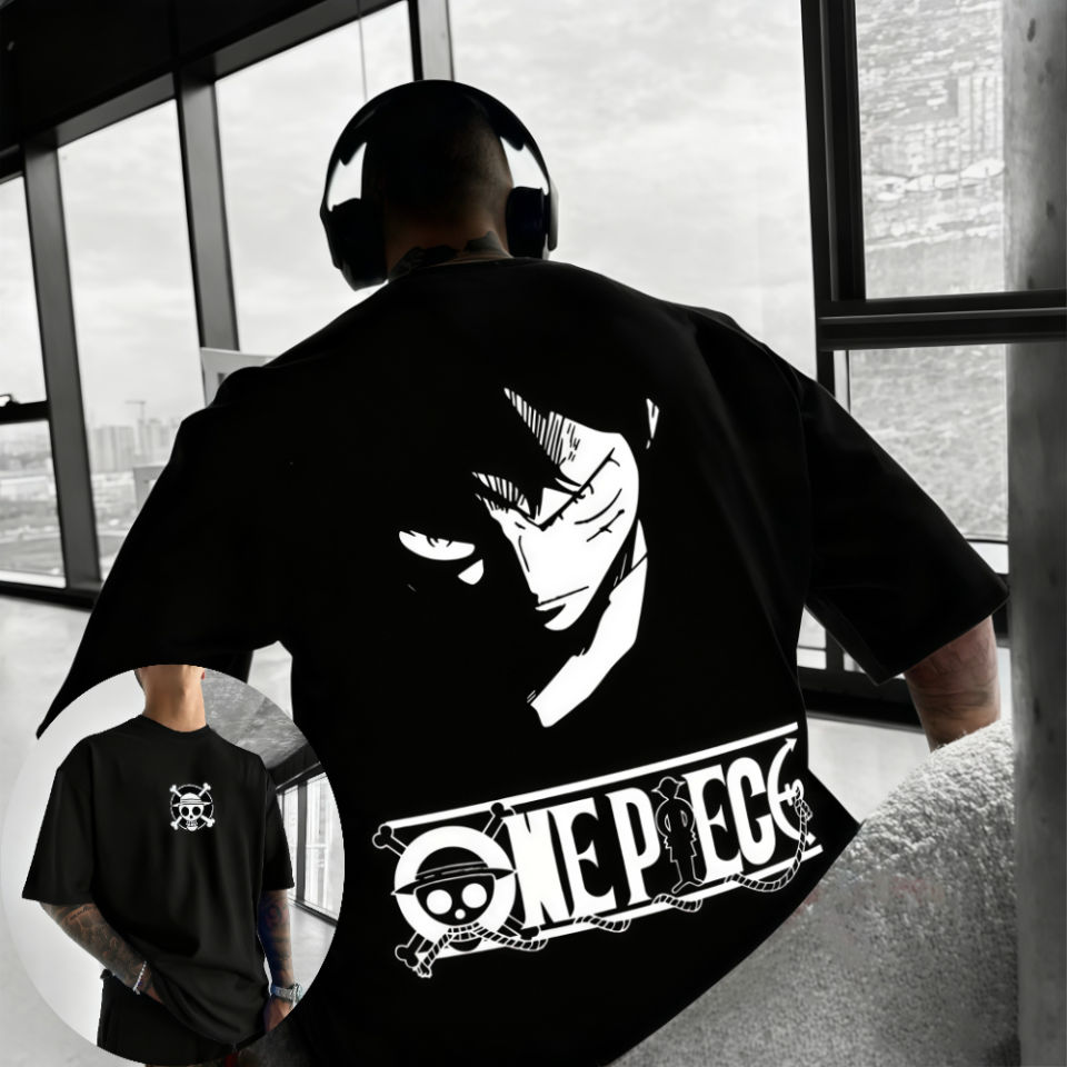 Bandai | One Piece Mens T-shirt Monkey D. Luffy Anime Tee Summer and Spring Boys Hip-hop Short Sleeves Comfortable Parent-child Outfits
