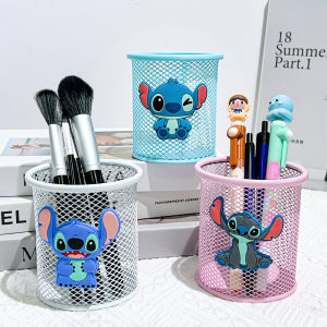 Cute Stitch Metal Fashion Pen Holder Desktop Decoration Anime Fan Girls Creative Round Pencil Holder