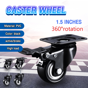 MaxPlus PVC Wheel Swivel Caster Wheel 1.5" Brake Wheel Trolley Silent Wheels