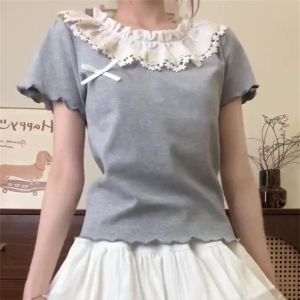 เสื้อยืดคอกลมแขนสั้นผ้าฝ้ายแท้ปักลายสำหรับผู้หญิง ทรงเข้ารูป สไตล์เกาหลี ฤดูร้อน 2025 จีนแผ่นดินใหญ่