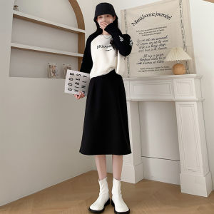 กระโปรงสั้นทรงเอผ้าขนสัตว์เอวสูง ทรงหลวม สำหรับผู้หญิง ฤดูใบไม้ร่วง/ฤดูหนาว สไตล์ใหม่ กระโปรงทรงเอแบบยาวปานกลาง