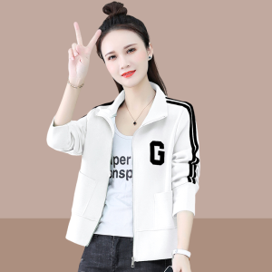 แจ็คเก็ตเบสบอลคอตั้งสีขาว แจ็คเก็ตสั้นหลวมๆ สไตล์ลำลองสำหรับผู้หญิง แจ็คเก็ตฤดูใบไม้ผลิฤดูใบไม้ร่วงใหม่ แจ็คเก็ตสั้นสีพื้น