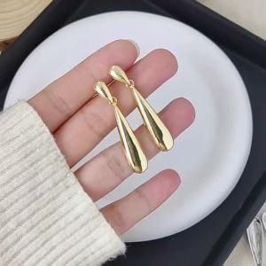 Exaggerated Personality Geometric Round Earrings Simple Metal Glossy Water Drop Oval Versatile Drop Earrings