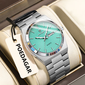 POEDAGAR Top Exquisite Male Watch Stainless Steel Waterproof Luminous Fashion Quartz Mens Watches Date Week Wristwatch For Men