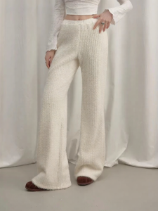 Unifree | Warm Thick Velvet White Casual Pants
