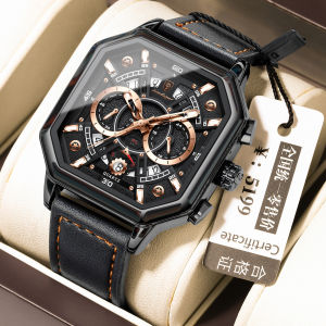Swiss Brand POEDAGAR chronograph watch for men waterproof genuine leather multifunctional calendar luminous casual watch