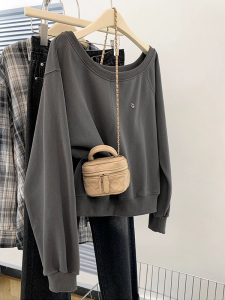 Loose Long Sleeve Shoulder Bared Hoodie Womens Style Korean Fashion Autumn New Slimming Inner Wear T-shirt Casual Daily