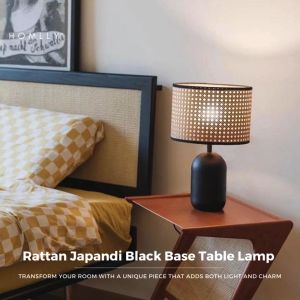 Homlly Rattan Japandi Black Base Table Lamp