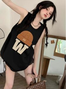 เสื้อกั๊กแขนกุดคอวีแขนกุดผ้าฝ้ายแท้สำหรับผู้หญิงในฤดูร้อน ดีไซน์เก๋ไก๋ ใส่ได้ทั้งกลางแจ้งและในร่ม เสื้อกีฬาบาสเก็ตบอลสไตล์ฮ่องกง