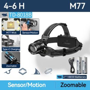 Smiling Shark TD8018 Strong Light Rechargeable HeadlightsM77 Headlamp with Sensor/Motion Functionfor Outdoor Camping Fishing