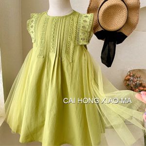 New Summer Princess Girls Dress Sleeveless Lace Mesh Dress For 2-8 Years Old Kids Children Birthday Present Clothes